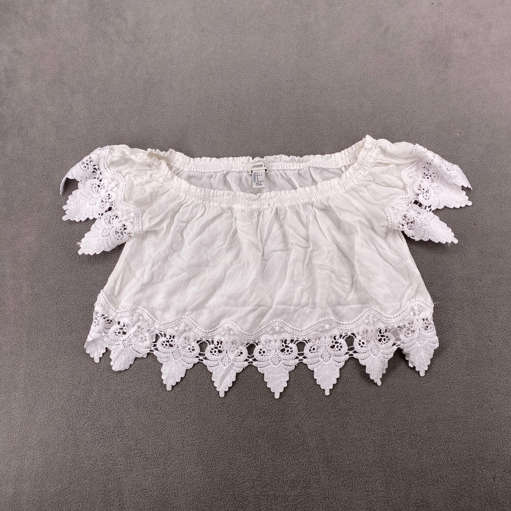 Forever 21 White Off The Shoulder Crochet Lace Trimโ Boho Crop Top Small